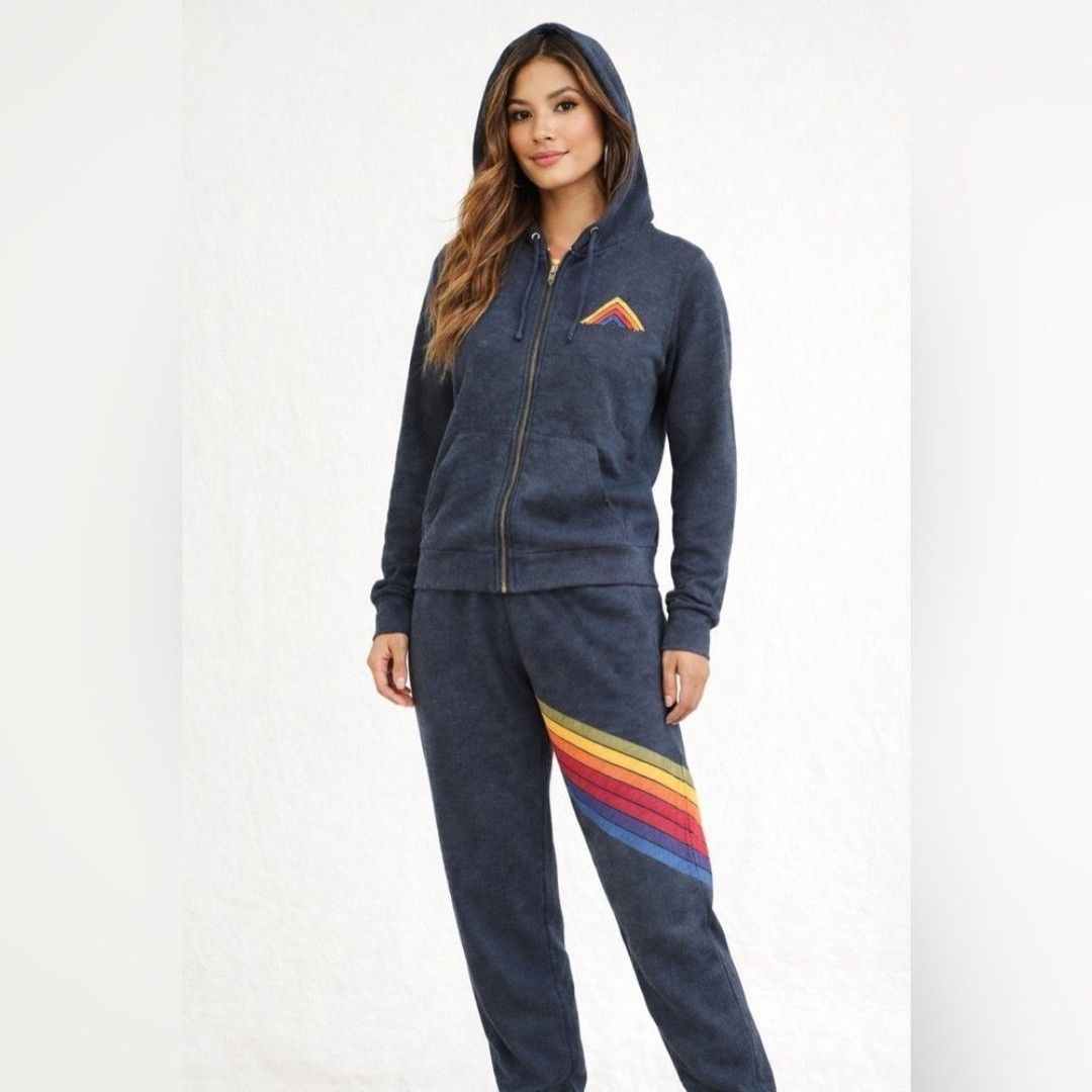 Vintage Aviator Nation Navy Chevron Stitched Full Zip Hoodie